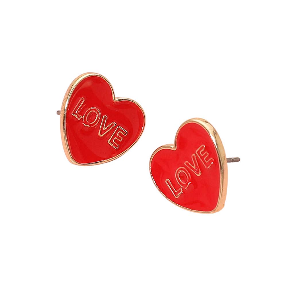 LOVE Enamel Heart Stud Earrings