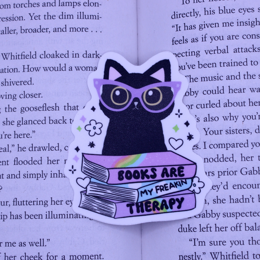 Books Are My Freakin Therapy Cat Sticker