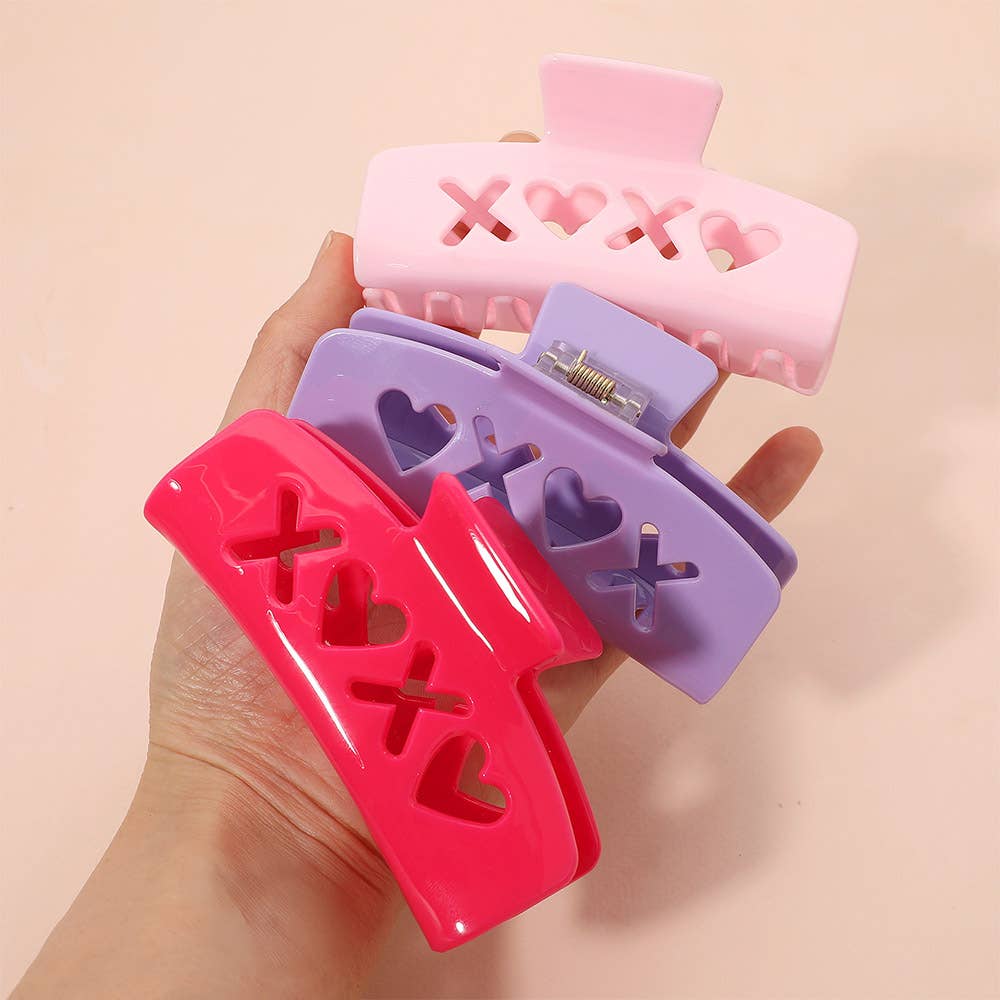 XO Heart Cutout Hair Claw Clip