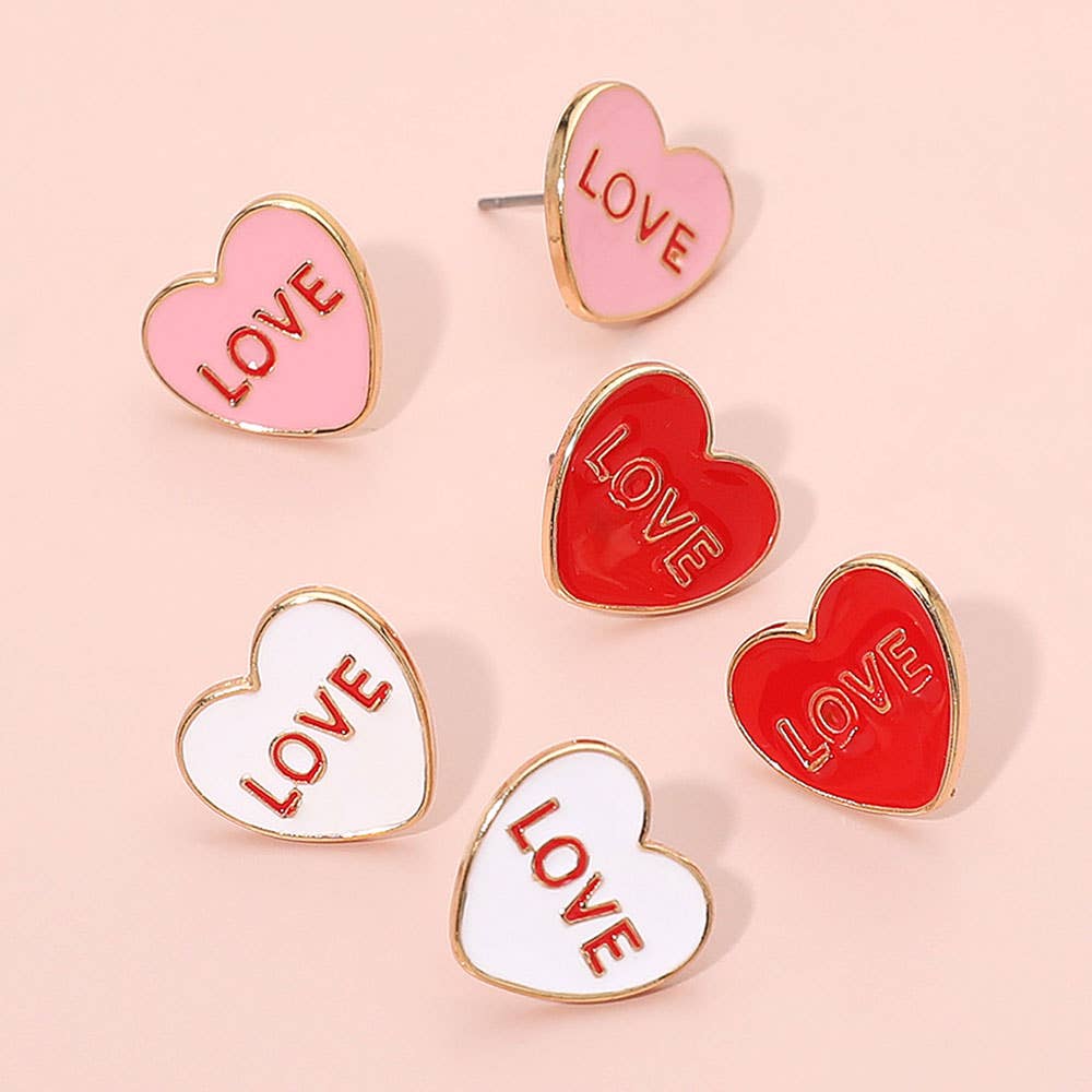 LOVE Enamel Heart Stud Earrings