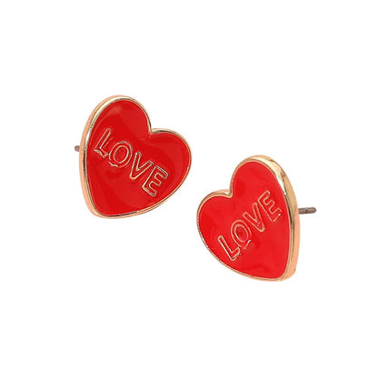 LOVE Enamel Heart Stud Earrings