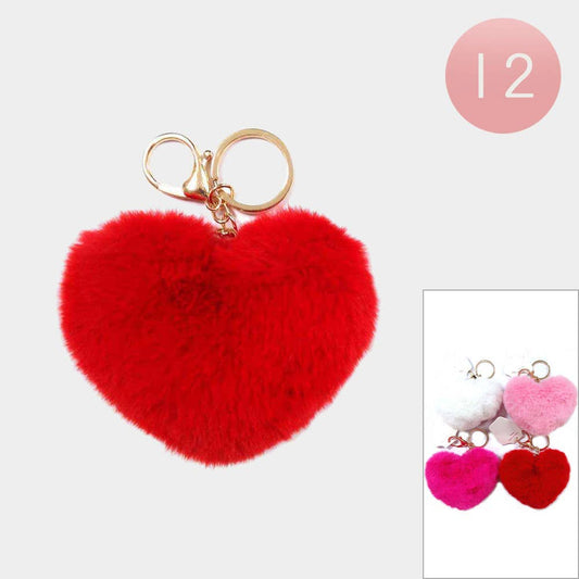 Fuzzy Heart Keychains