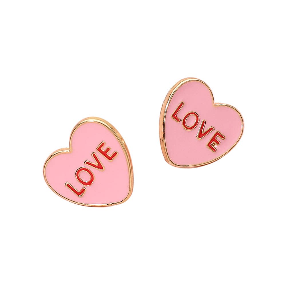 LOVE Enamel Heart Stud Earrings