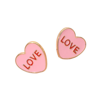 LOVE Enamel Heart Stud Earrings