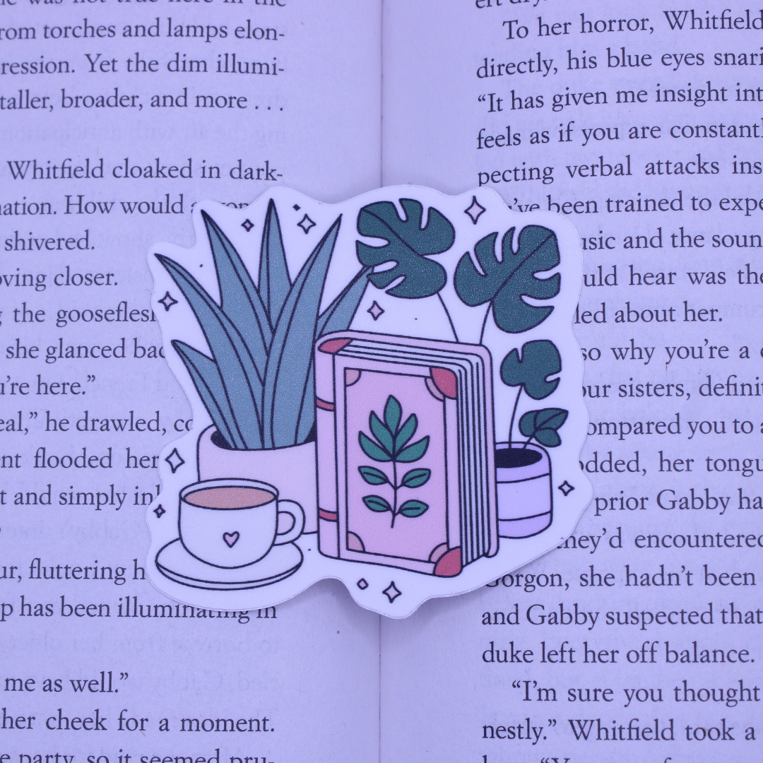 Books, Plants, & Coffee Sticker