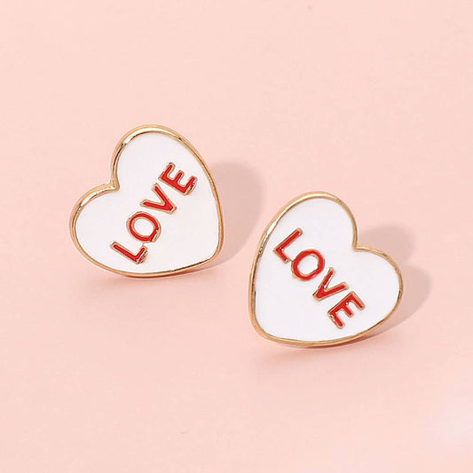 LOVE Enamel Heart Stud Earrings