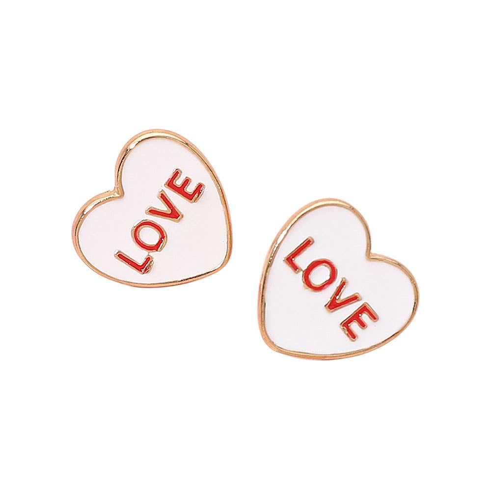 LOVE Enamel Heart Stud Earrings